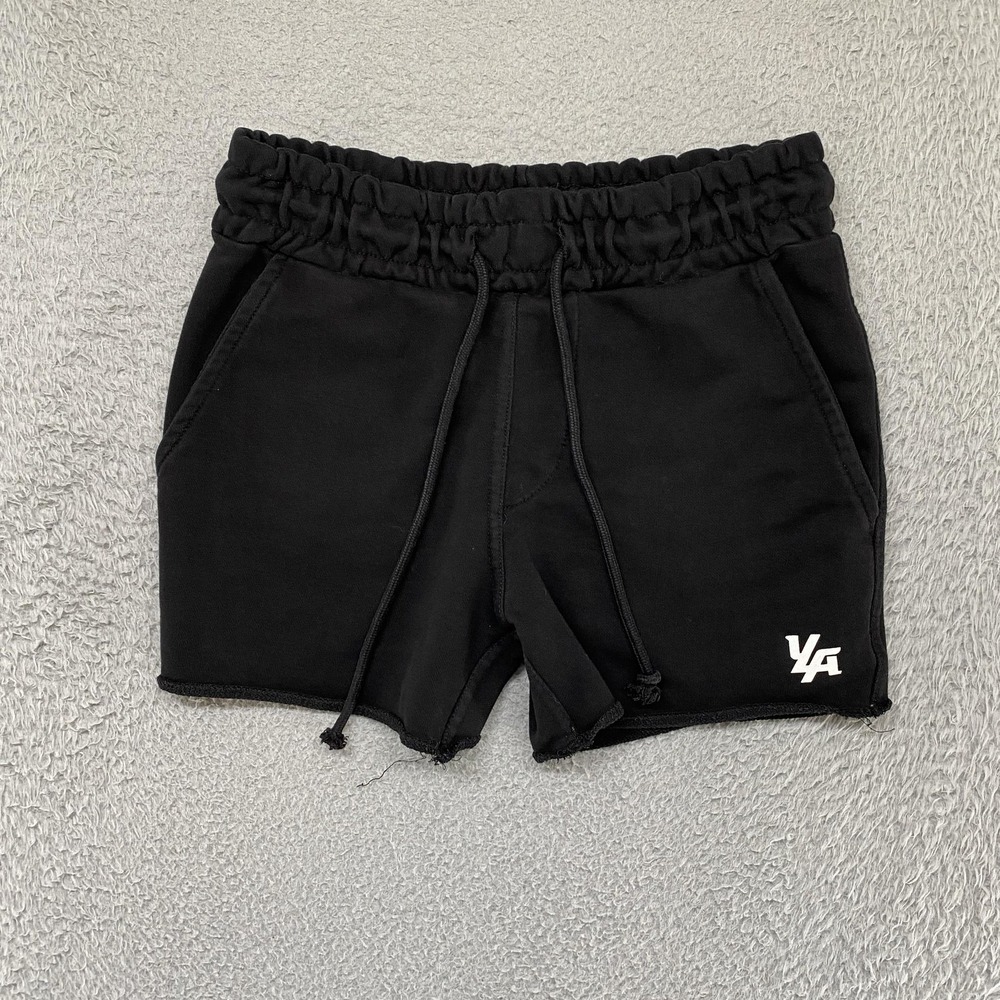 YoungLA Sweat Shorts Womens Small Black Fleece Raw Hem Gym Bodybuilding 4 Inch